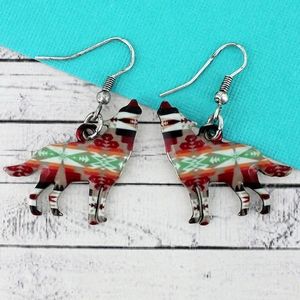 Lone Wolf boho hippie Serape Aztec insp South Western Metal Earrings NWT